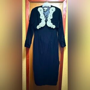 Jessica McClintock Black Velvet Sheath Dress with Beaded Jacket